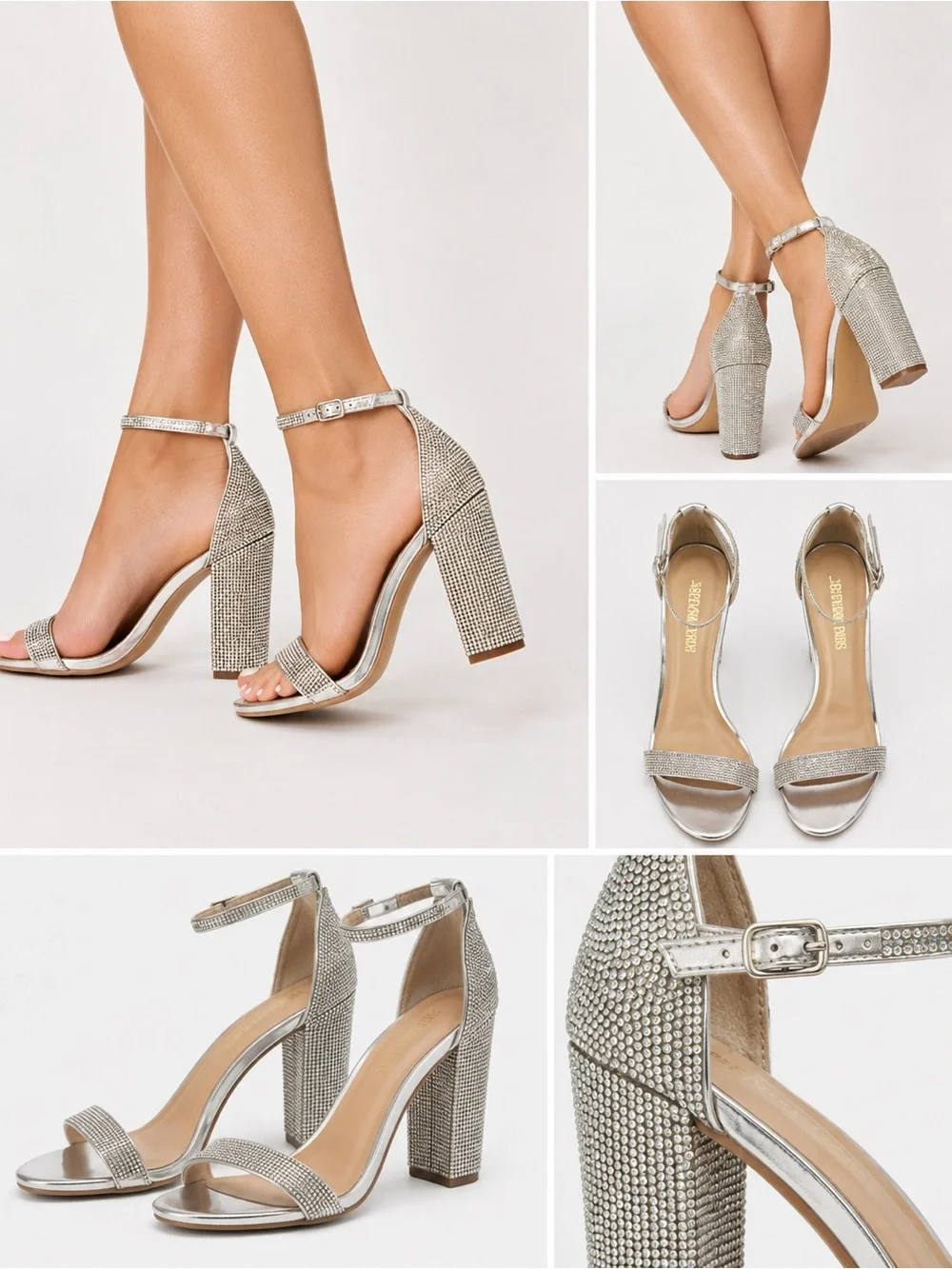Dream Paris Rhinestone Block Heel Ankle Strap Sandals Silver Size 11